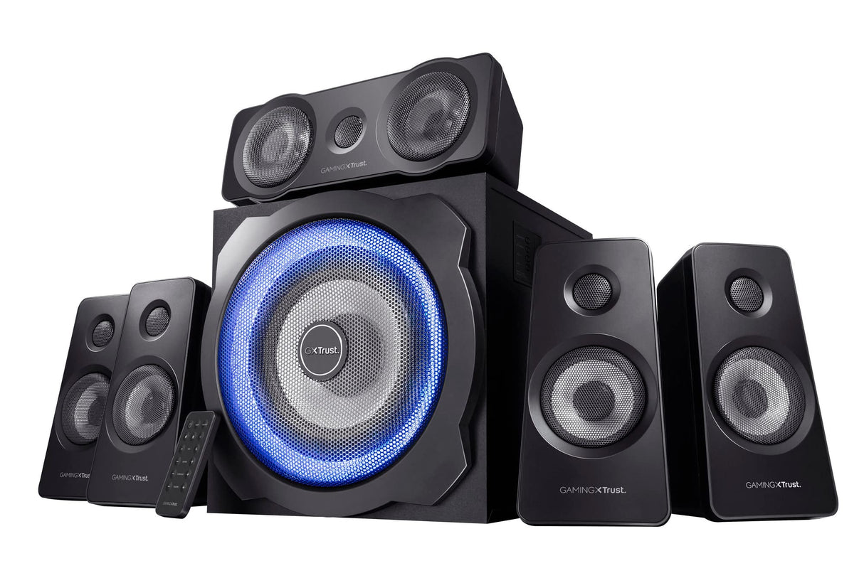Trust Gaming GXT 658 Tytan 5.1 Sistema de Altavoces con Iluminación LED y Sonido Envolvente, Altavoz Alámbrico, Speaker para PC, Ordenador Portátil, Smart TV, Consola - Negro