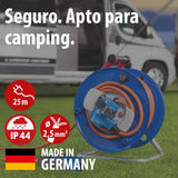 Brennenstuhl enrollacable de camping/Enrollacable CEE 230V 25m (H07RN-F 3G2,5 en naranja, acoplamiento angular CEE incl. toma combinada de contacto de protección, IP44, fabricado en alemania)