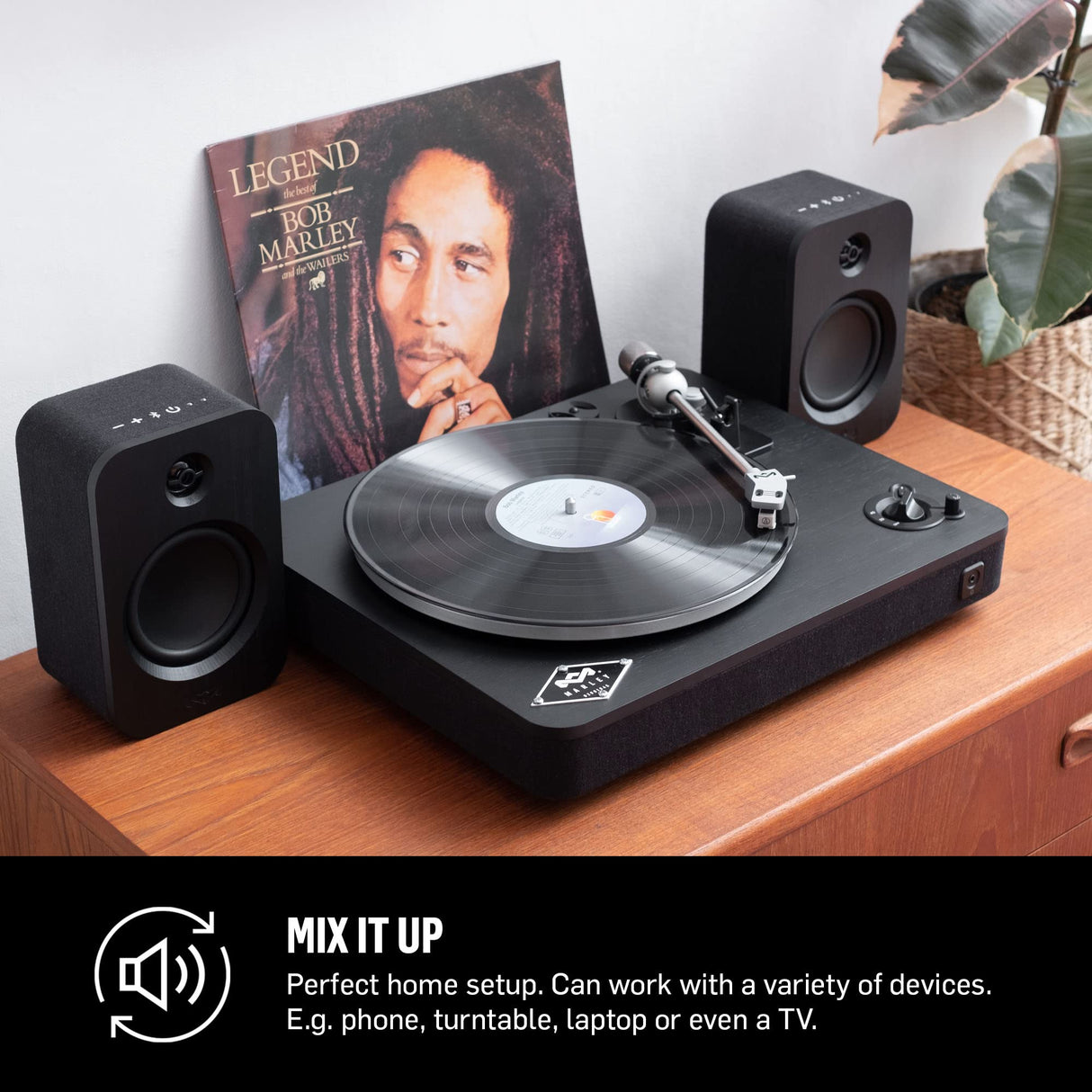 Marley House of Get Together Duo Altavoces de Estantería - Altavoces Activos Bluetooth con Entrada AUX, Compatibles con Tocadiscos y Vinilo, Alta Definición, Diseño Sostenible, Negro