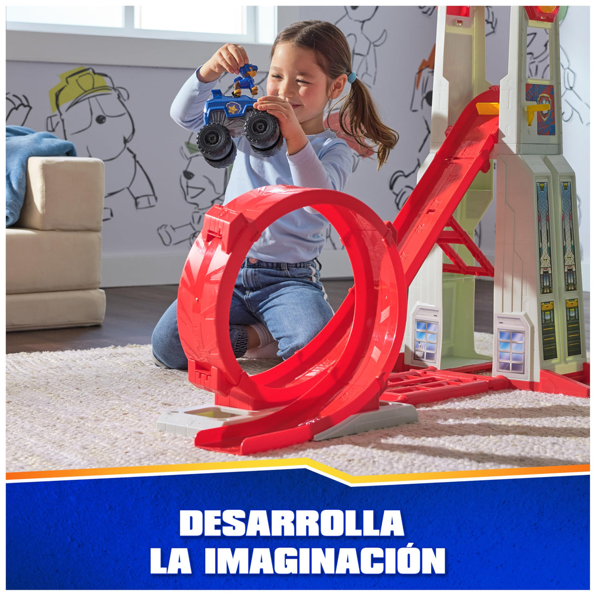 Patrulla Canina - Escenario Lanzador DE VEHÍCULOS Super Loop Tower HQ con Luces Y Sonidos + Coche Y Figura Chase- Patrulla Canina Juguetes - Regalo Niño 3 años + - 6069672 - Juguetes Niños 3 años +