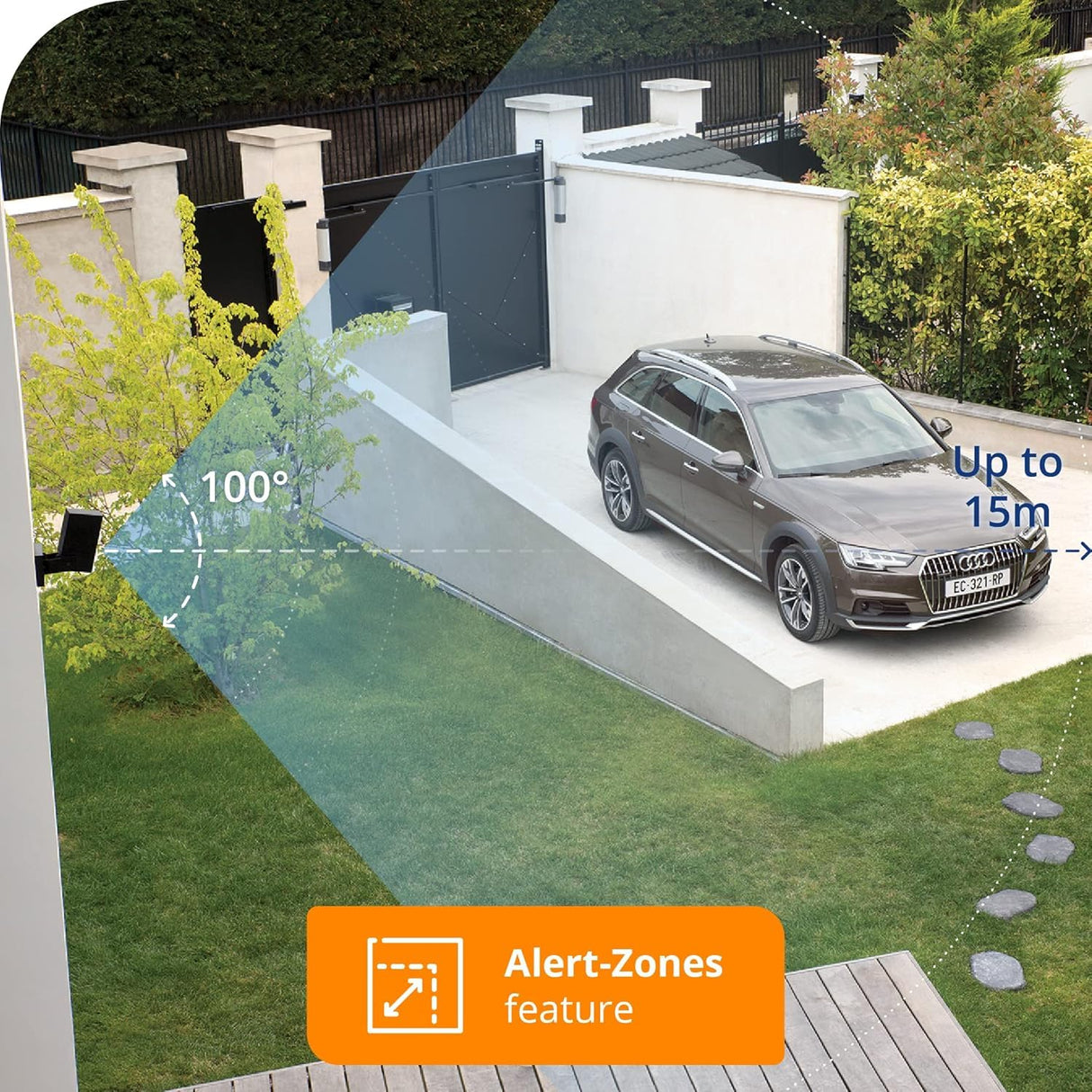 Netatmo Cámara de Vigilancia Exterior Sirena 105 dB y Foco 12W, Video HD, Detección Avanzada de Personas, Animales y Vehículos, Visión Nocturna, Almacenamiento Local Gratis - NOC-S-AMZ
