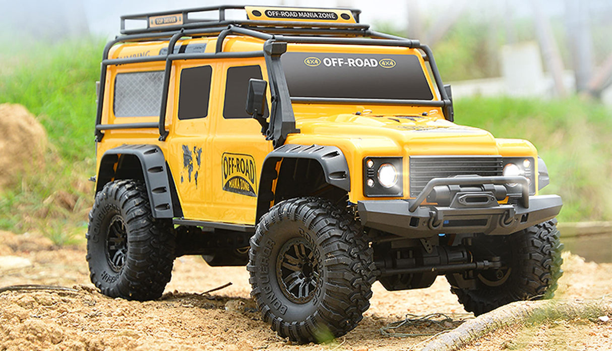 Amewi Dirt Climbing SUV Safari Crawler 4WD 1:10 RTR Incluye batería, Mando a Distancia, Cable de Carga, Amarillo