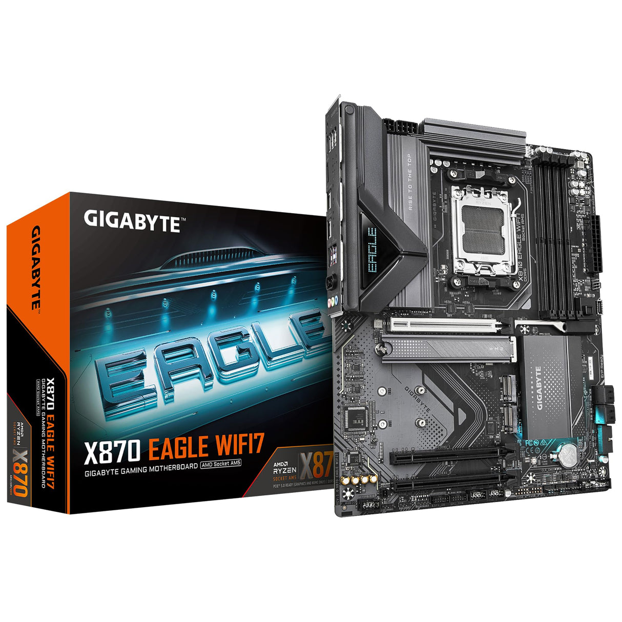 GIGABYTE Placa Base X870 Eagle WIFI7 - Compatible con CPUs AMD Ryzen 9000, VRM de 14+2+2 Fases, hasta 8000MHz DDR5 (OC), 1xPCIe 5.0, Wi-Fi 7, LAN 2.5GbE, USB 4