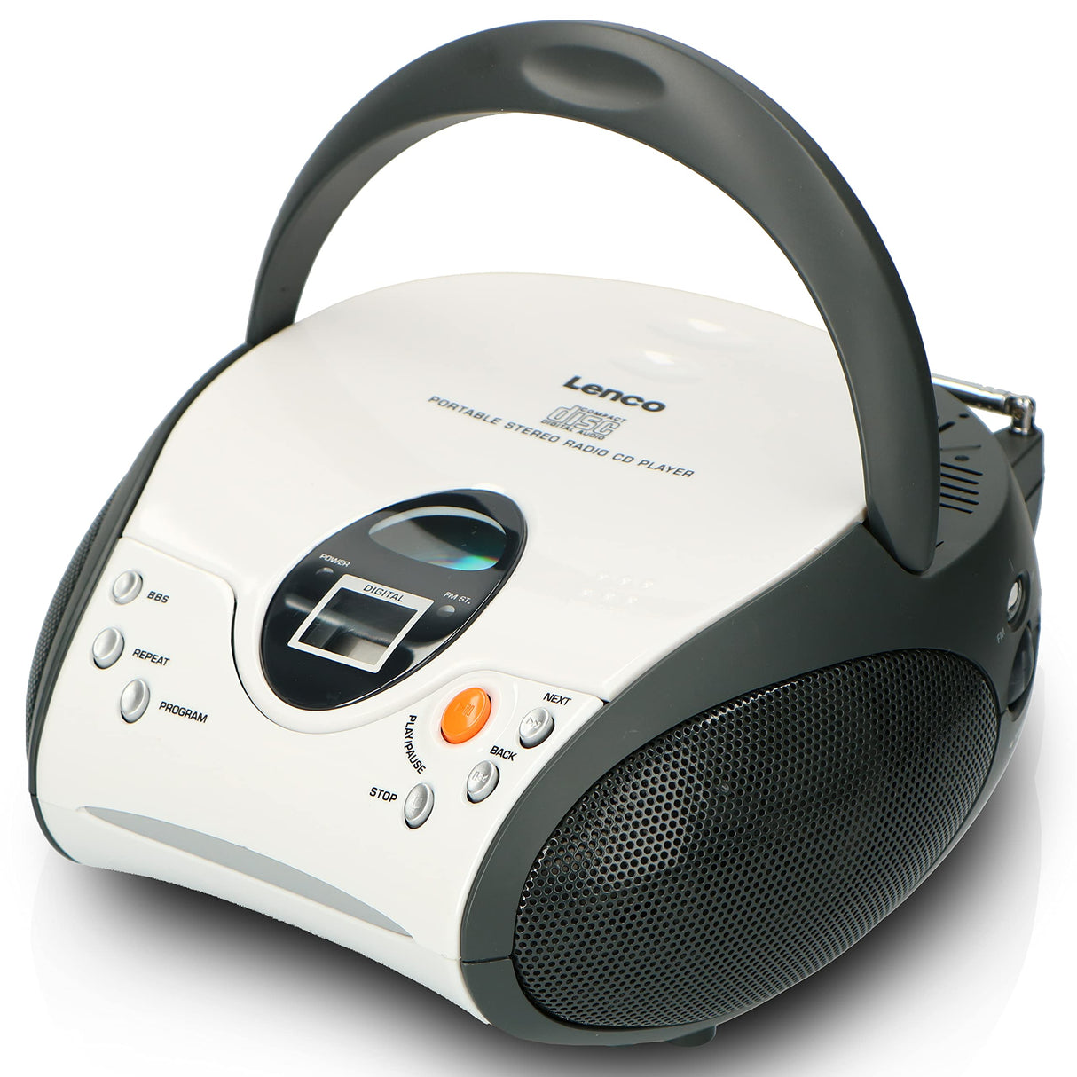 Lenco SCD-24 SCD24 - Reproductor de CD para niños - Radio CD - Sistema estéreo - Boombox - Sintonizador de radio FM - Memoria de pista - 2 x 1,5 W RMS de alimentación - Funciona con red y pilas - Blanco