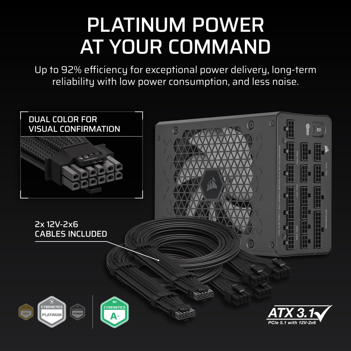 CORSAIR HX1500i (2025) Fuente de Alimentación ATX Ultra Silenciosa Totalmente Modular con Cable 12V-2x6 – Compatible con ATX 3.1 y PCIe 5.1, Eficiencia Cybenetics Platinum – Negro