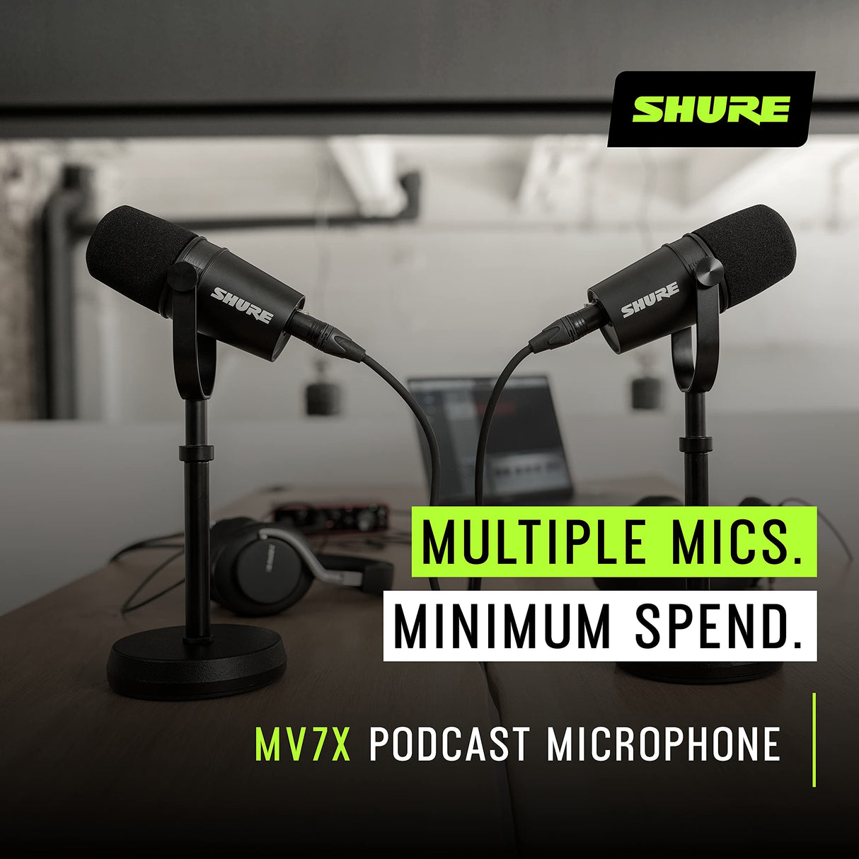 Shure MV7X XLR Podcast Microphone - Pro Dynamic Mic para podcasting y grabación Vocal, Todas Las construcciones de Metal y micrófono Compatible - Negro