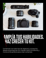 Canon EOS R50 Cuerpo Cámara Mirrorless + Objetivo RF-S 18-45 mm + RF 75-300mm Kit Doble Zoom -4 EV, Vídeo 4K 30 fps, Dual Pixel CMOS AF II, Pantalla Táctil de Ángulo Variable, Negro