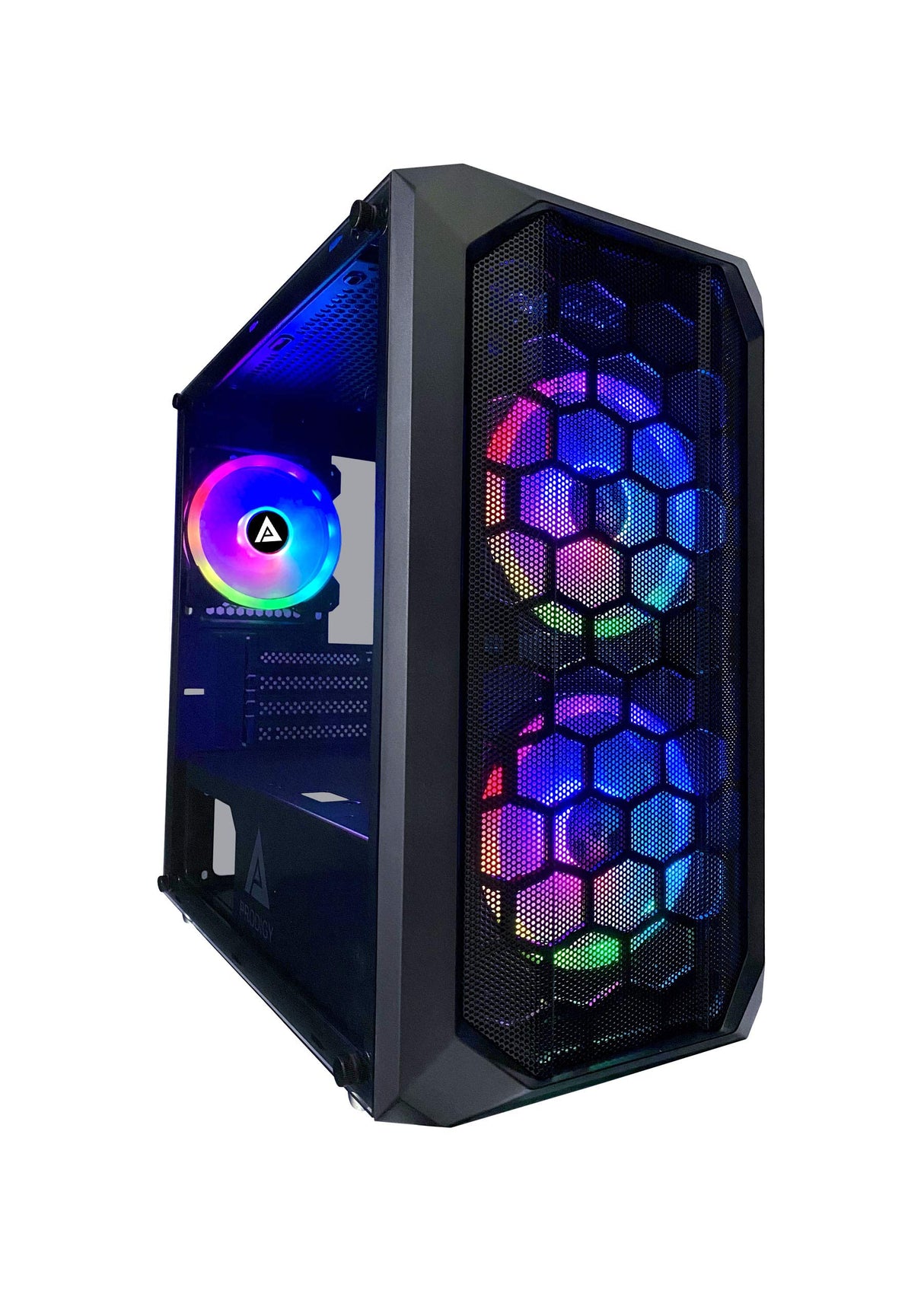 Apevia Prodigy-BK Micro-ATX - Carcasa para Juegos con 1 Panel de Vidrio Templado, Puertos USB 3.0/USB 2.0/Audio, 3 Ventiladores RGB, Marco Negro