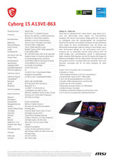 MSI Cyborg 15 - Ordenador portátil para Juegos, 15,6", Full HD 144Hz, Intel Core i5-13420H, NVIDIA GeForce RTX 4050, 16GB DDR5, SSD 512GB, Windows 11 Home, Teclado QWERTZ, A13VE-863, Negro