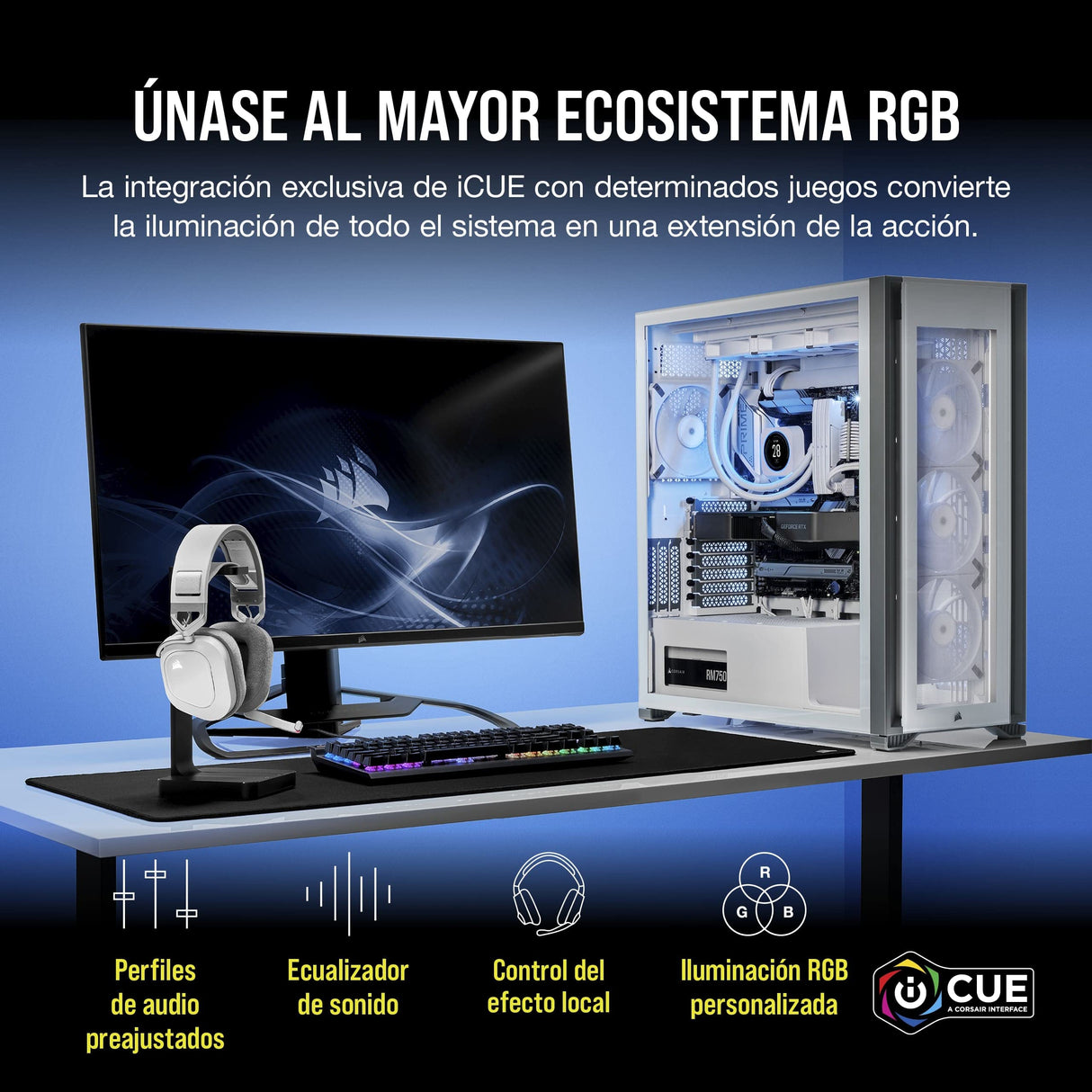Corsair HS80 RGB WIRELESS Auriculares Inalámbricos para Juegos Multiplataforma RGB - Dolby Atmos - Micrófono Omnidireccional - Compatible con iCUE - PC, Mac, PS5, PS4 - Blanco