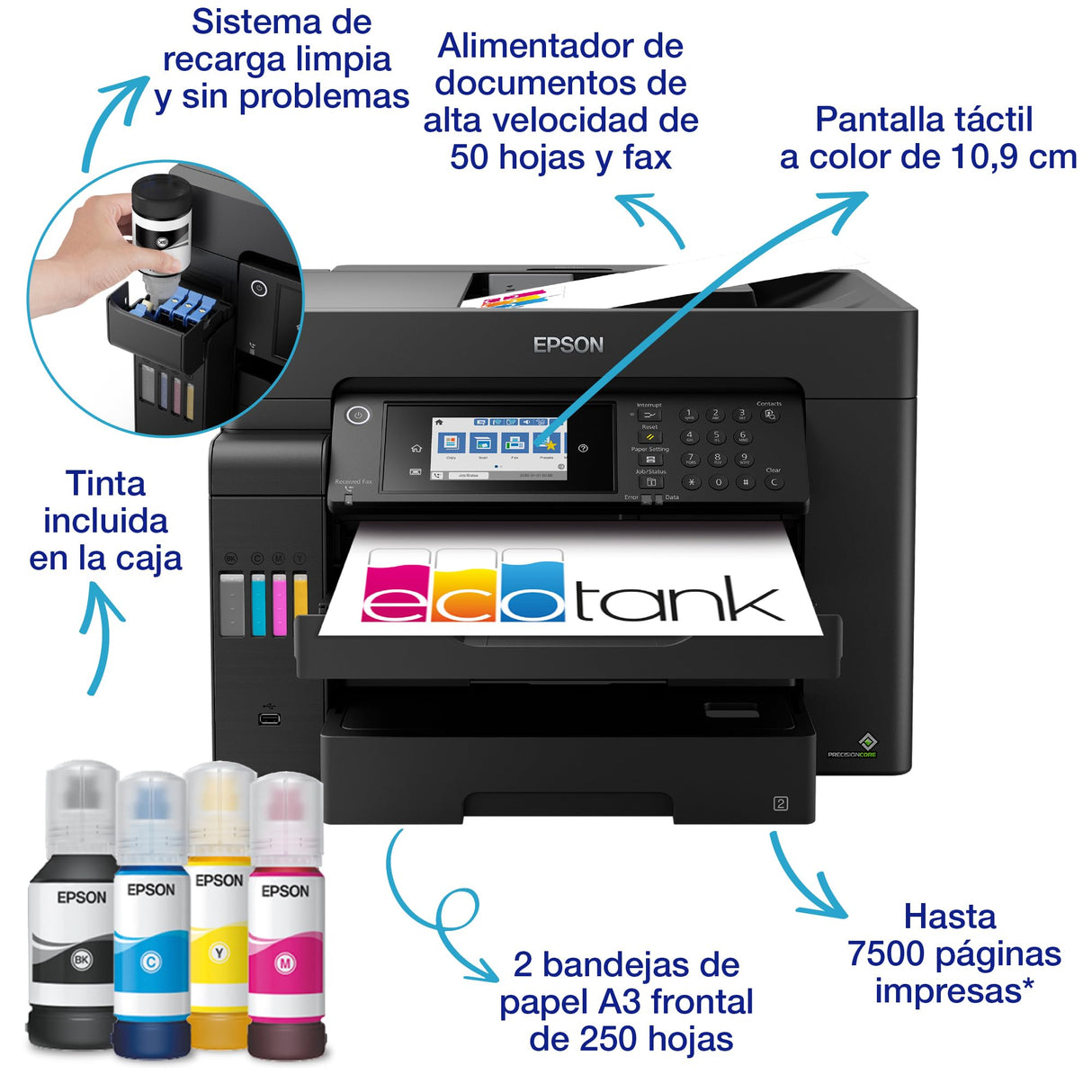 Impresora multifunción EcoTank ET-16605 A3+ con depósito de tinta, conexión Wi-Fi y fax