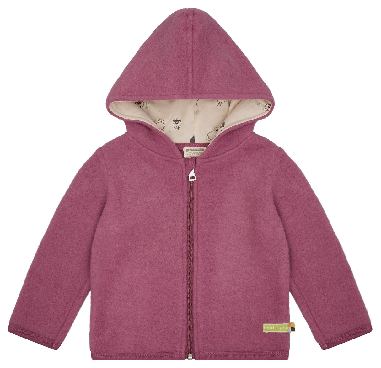 loud + proud Wollfleece mit Kapuze, Gots Zertifiziert Chaqueta de Forro Polar de Lana, Morado, 146-152 para Niñas