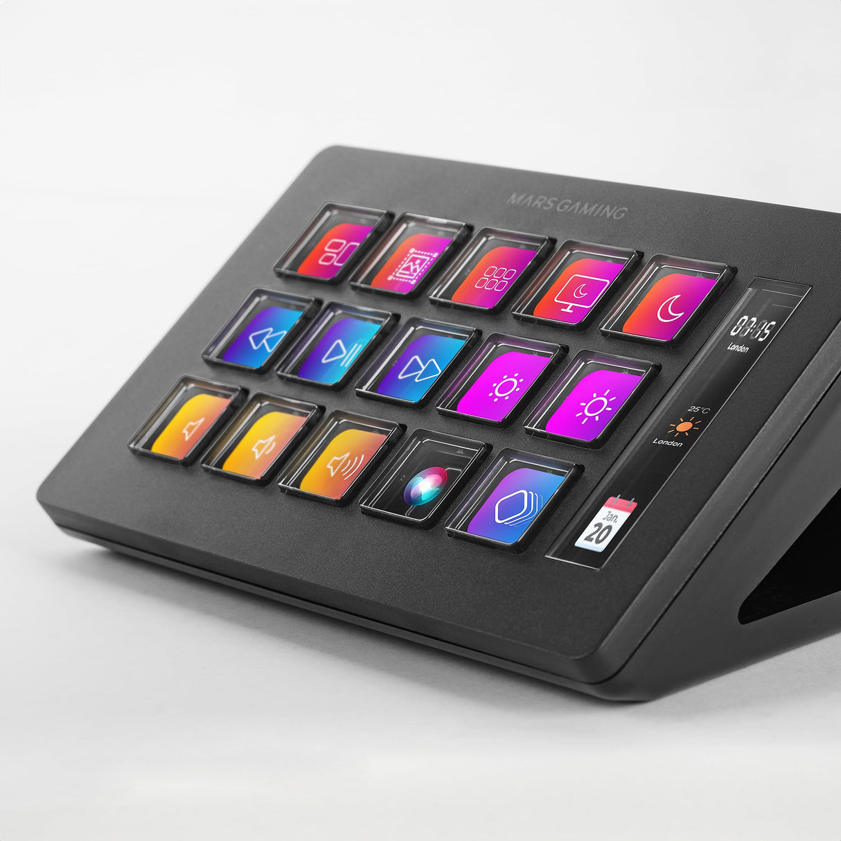 Mars Gaming MSD-ONE, Control Deck Slim, 15 Teclas LCD Personalizables, Pantalla LCD Ampliada, Software de Control y Plug-ins, Control Deck Compacto con Diseño Slim Ergonómico, Windows y MacOS, Negro