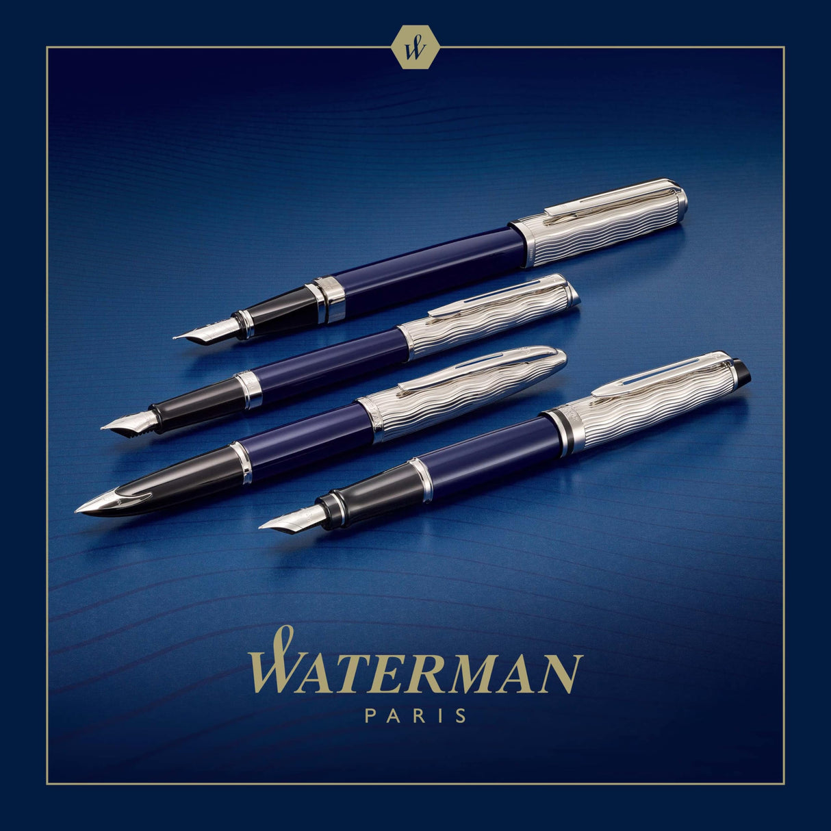 Waterman Hémisphère pluma estilográfica | Metalizada y lacada en azul | Capuchón labrado | Plumín fino de acero inoxidable | Tinta azul | Estuche de regalo