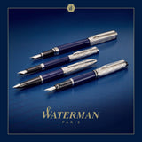 Waterman Hémisphère pluma estilográfica | Metalizada y lacada en azul | Capuchón labrado | Plumín fino de acero inoxidable | Tinta azul | Estuche de regalo