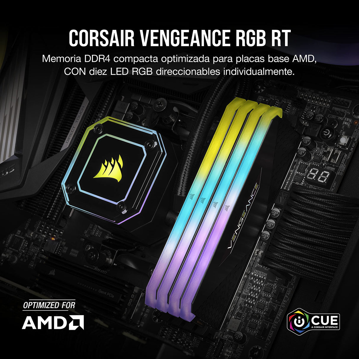 Corsair Vengeance RGB RT 32GB (2x16GB) DDR4 3600MHz C18 Memoria de Sobremesa (Iluminación Dinámica RGB, Optimizado para AMD 300/400/500 Series, Compatible con Intel 300/400/500 Series) Negro