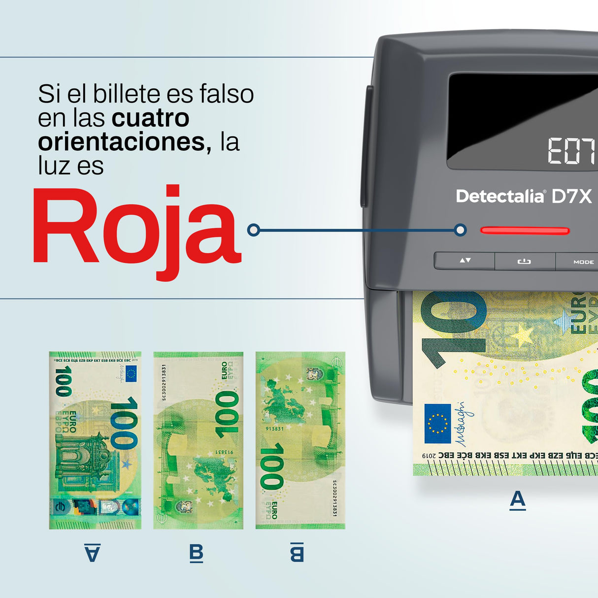Detectalia D7X - Detector de billetes falsos con 7 sistemas de derección y 100% fiabilidad para 6 divisas EUR, GBP, CHF, PLN, CZK y SEK - 14 x 12 x 6 cm