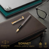 PARKER Bolígrafo roller Sonnet | lacado gris con adornos dorados | punta fina de acero inoxidable | estuche de regalo