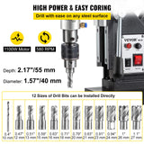VEVOR Taladro Magnético 12000N Taladradora Magnético Profesional 1100W Taladro de Núcleo Magnético Taladradora Magnético Profesional Taladro Magnético con Conexión Al Cuello Base Magnética