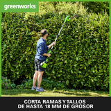 Greenworks G40PHAK2 Cortasetos Pértiga a Batería Eje Divisible, Cuchillas Doble Acción 51 cm, Corta Ramas 18 mm Grosor, Pivote Cabezal 125°, 3000 spm, Batería 40 V 2 Ah y Cargador