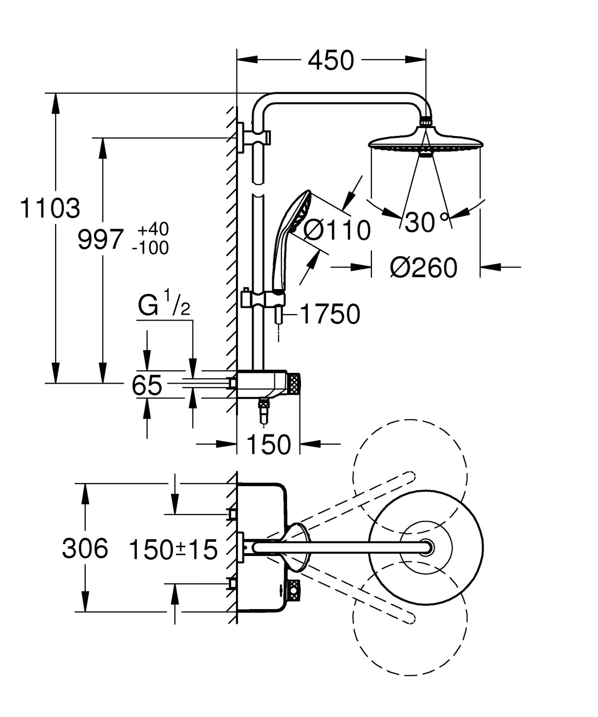 Grohe Euphoria Smartcontrol - Sistema de ducha Euphoria 260, 2 vias, Cromo (Ref. 26509000)