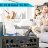 Pyle Amplificador de Audio, Inalambrico, Bluetooth, Estereo, 4 Canales, Entrada de microfono, AUX, Salida del Altavoz del subwoofer RCA, USB, Potencia Maxima de 500W a 4-8 ohmios