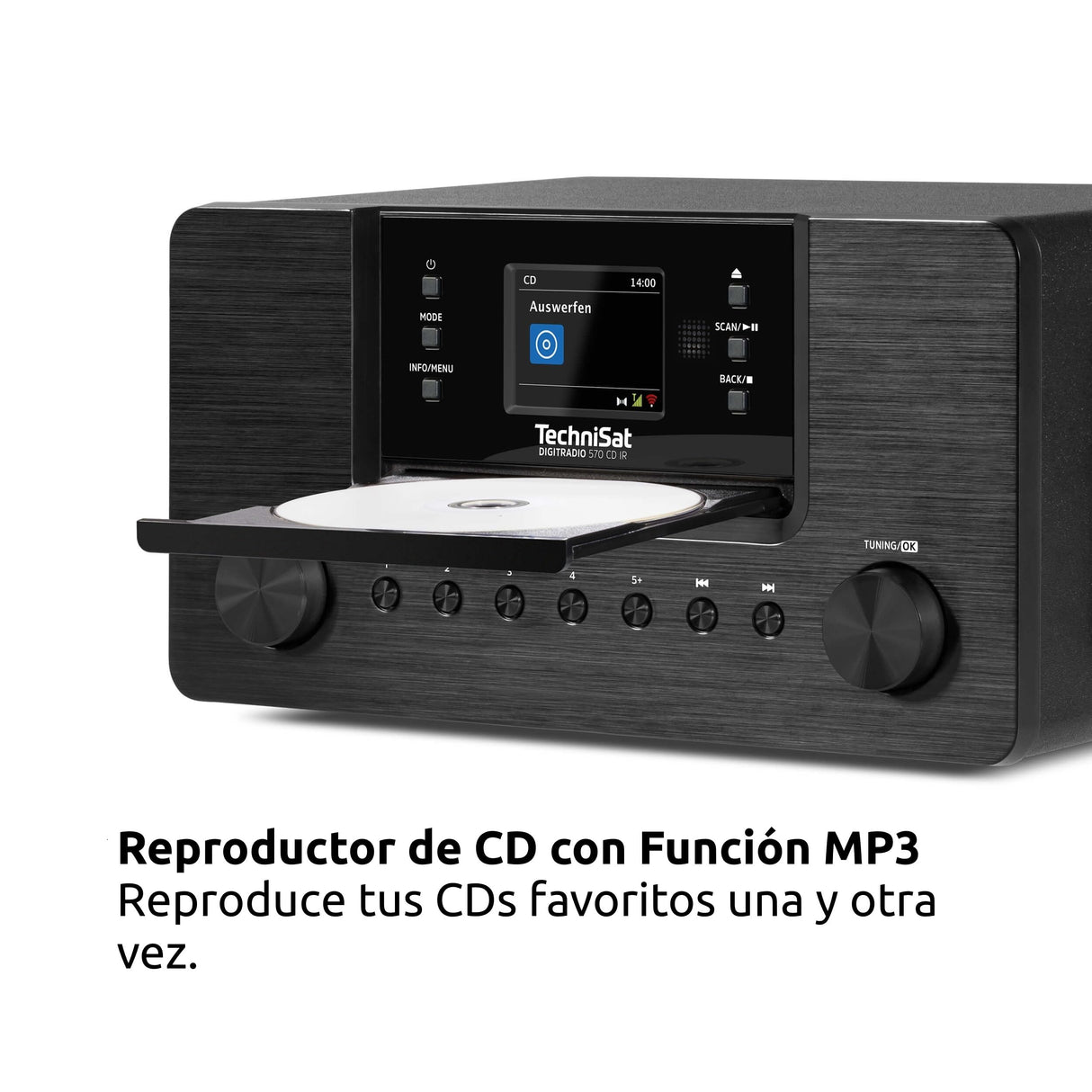 TechniSat DIGITRADIO 570 CD IR – Radio por Internet estéreo DAB+ (reproductor de CD, WLAN, FM, Bluetooth, Spotify, streaming por Wifi, USB, alarma, AUXin, ecualizador, mando a distancia, 2 x 5 W)