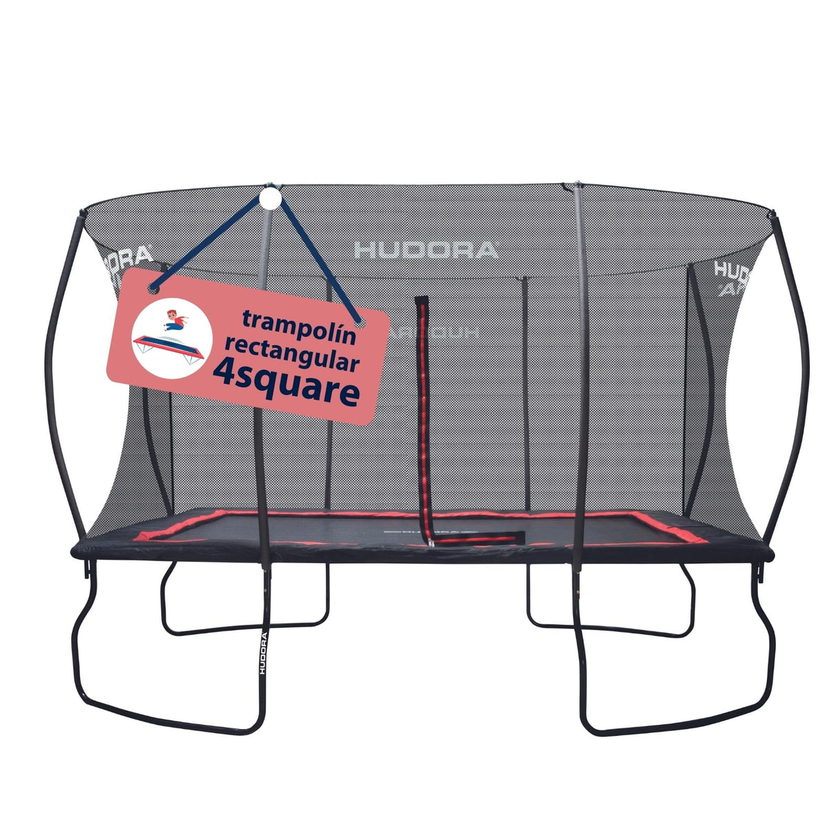 HUDORA Trampolin 4square - Trampolín rectangular al aire libre de 244x366/215x305 cm - Cama elástica deportiva rectangular para hasta 120 kg - Trampolín familiar con alta capacidad de salto