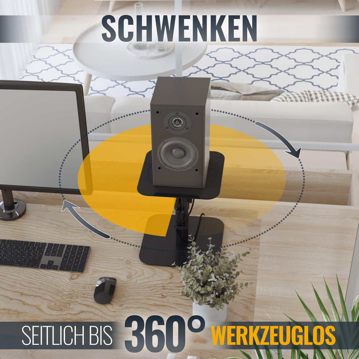 RICOO Soporte de Mesa para Altavoces LH069-T, Soporte, Ideal para Sonido Envolvente y Alta Fidelidad, Juego de 2, 240x240x405 mm, Negro