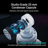 ASUS ROG Carnyx Micrófono USB Gaming (cápsula de Condensador de 25 mm, 192 kHz/24 bits, cardioide, Filtro de Paso Alto, Filtro antipop, Soporte metálico antichoque, Aura Sync RGB), Blanco Lunar