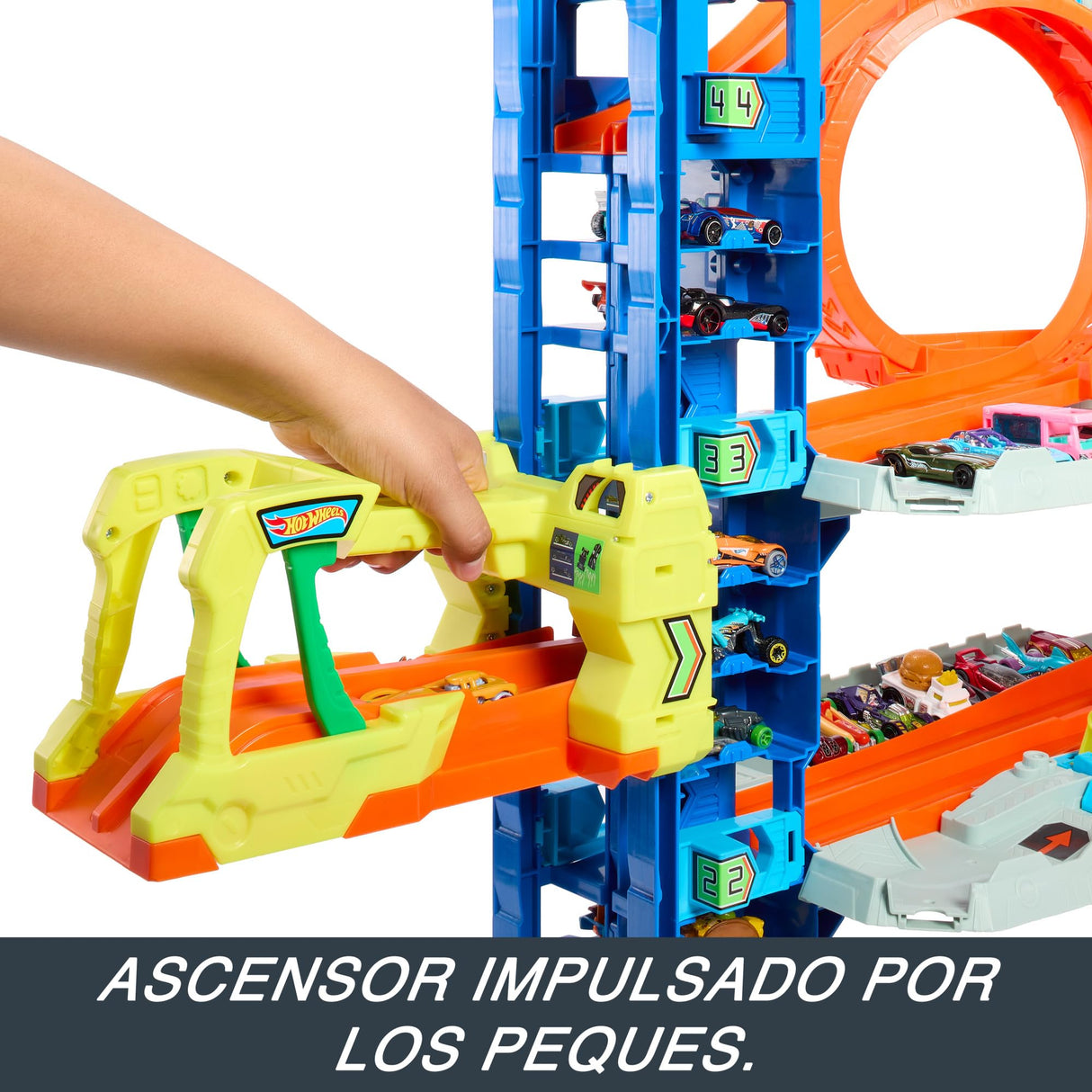 Hot Wheels City “Let's Race - ¡a Correr!” Netflix - Garaje definitivo Pista para Coches de Juguete con dragón y 4 Niveles, Incluye 2 vehículos, +4 años (Mattel HKX48)