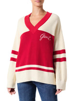GANT Varsity Cotton V-Cuello Suéter pulóver, Rojo rubí, M Mujeres
