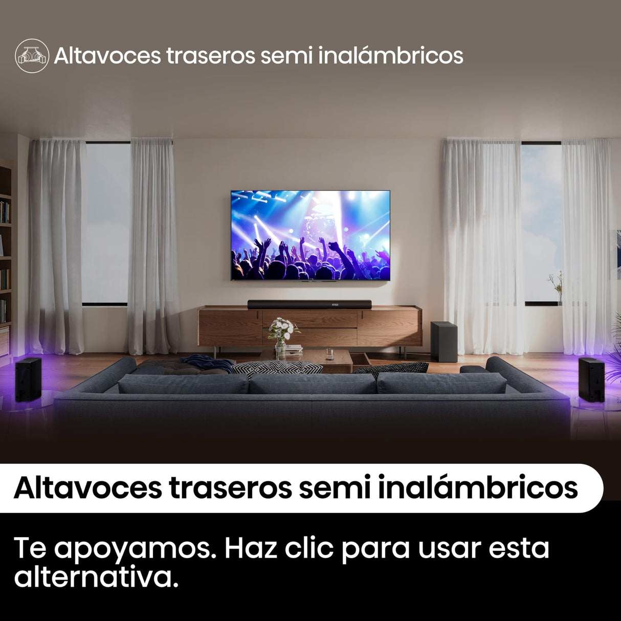 Hisense AX5100Q - Barra de Sonido 5.1, 580W, 8 Altavoces, Subwoofer y Altavoces Traseros Semi-Inalámbricos, Dolby Atmos, Hi-Concerto, HDMI eARC, Bluetooth 5.3, Ez Play
