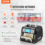 VEVOR Contador de Billetes con Detección de Falsificaciones UV, MG, IR y DD, Máquina Contadora de Efectivo en USD y EUR con Modos de Adición y Lotes, LCD Grande y Pantalla Externa