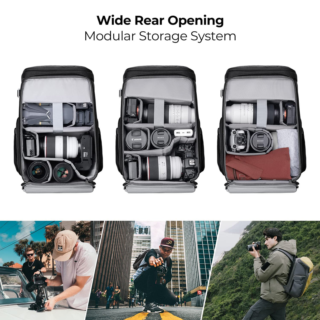 K&F Concept Mochila Cámara Profesional, Bolsa Fotógrafos Cámara Impermeable de Gran Capacidad para Camera Reflex Digital DSLR, Adecuado para viajes al aire libre senderismo fotografía Gris