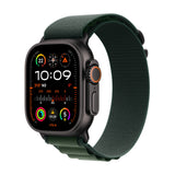 Apple Watch Ultra 2 GPS + Cellular Smartwatch, Reloj Deportivo con Caja de Titanio Negro Resistente de 49 mm y Correa Loop Alpine Verde Oscuro - Talla L. Monitor de entreno y Neutro en Carbono