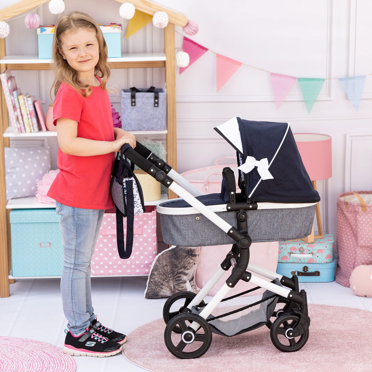 Bayer Design 18481AB Cochecito para muñecas Neo Vario, Carrito, Bolsa, Convertible, Plegable, Ajustable