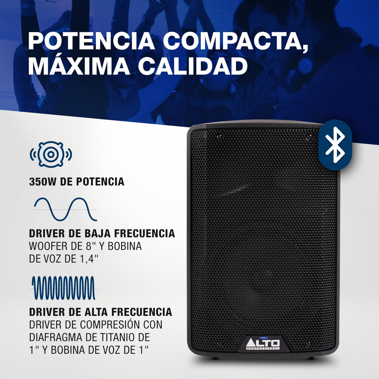 ALTO TX408 Altavoz Autoamplificado 350W 8 Pulgadas con TWS por Bluetooth, Mesa de Mezclas de 2 Canales, para Actuaciones de DJ o de Bandas y Estudios de Ensayo