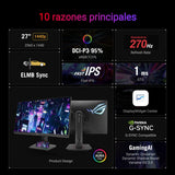 ASUS ROG Strix XG27ACMG - Monitor Gaming USB Tipo-C de 27 Pulgadas, 2560x1440, 270 Hz OC, 1 ms (GTG), Fast IPS, ELMB Sync, G-Sync, DisplayWidget Center, Soporte para trípode, HDR, Aura Sync