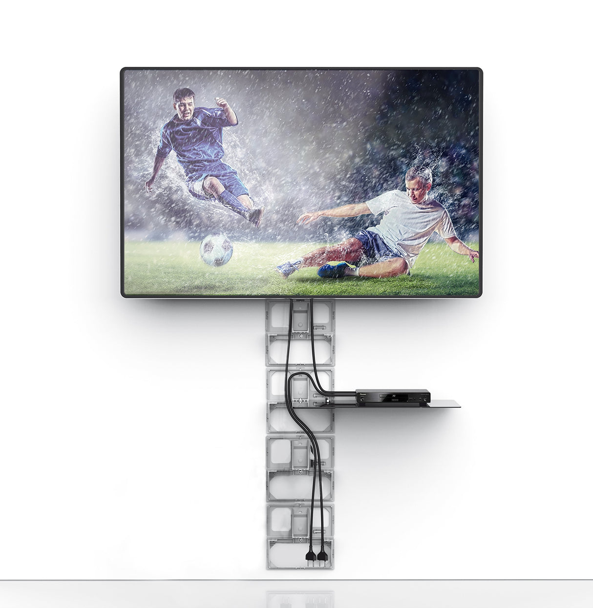 Meliconi Ghost Cube Soundbar Negro, Sistema de Cubierta de Cable Modular con Estante de Cristal para Barra de Sonido