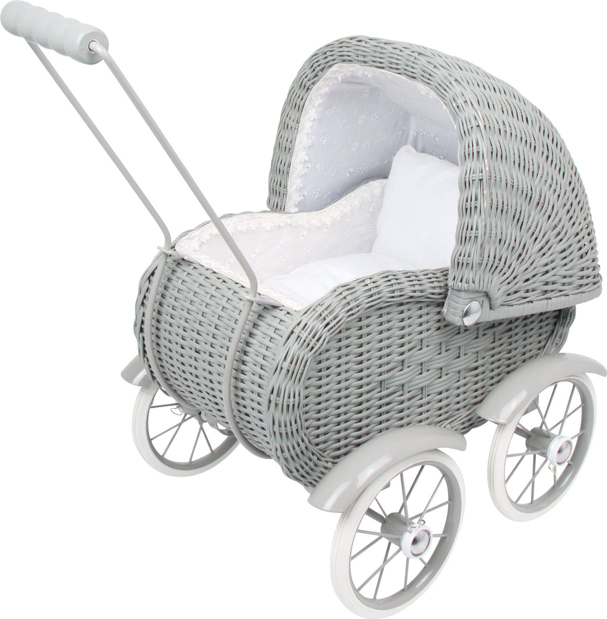 small foot 8771-Cochecito de bebé de Mimbre Ropa de Cama Blanca para Mayores de 3 años Cochecito de muñecas, Color Gris, 513252 cm (8771)