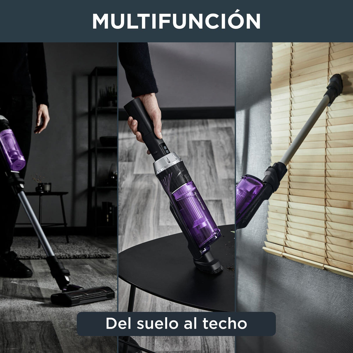Rowenta XNano RH1128 - Aspiradora escoba sin cable, con 3 funciones en 1, autonomía de 40 minutos, muy ligero, fácil acceso del suelo hasta el techo, lila y gris