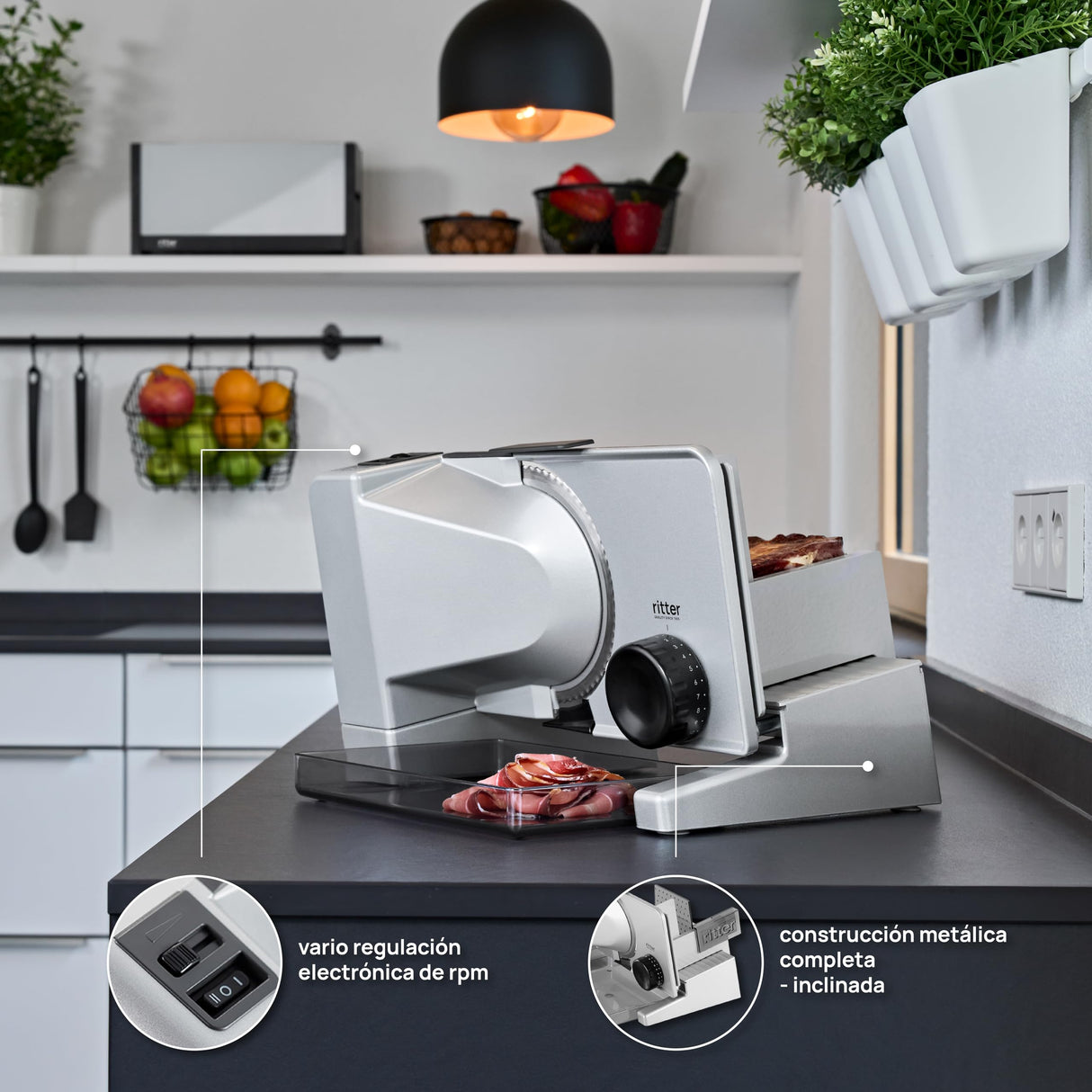 ritter serano 7 Duo Plus, Cortafiambres Eléctrico y Cortadora de Embutidos de Metal Macizo