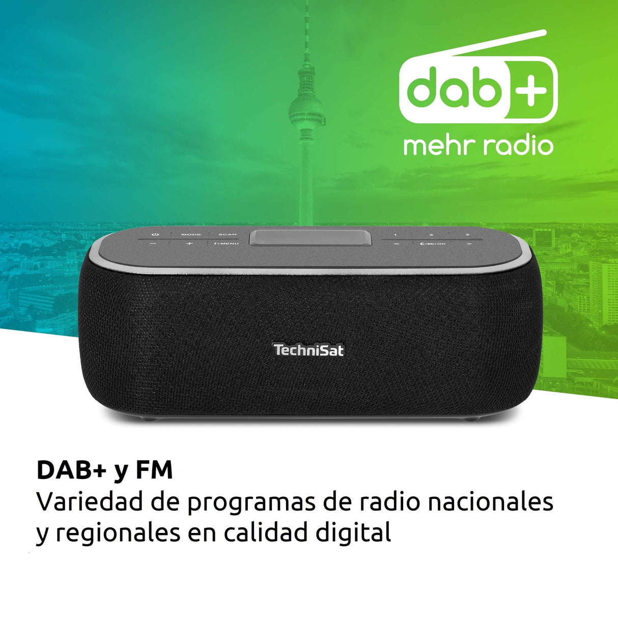 TechniSat VIOLA BT 1 - Altavoz portátil Bluetooth con Radio Digital Dab+ (FM, Dab, Temporizador de Alarma, Memoria de Favoritos, LCD, función de Manos Libres, Entrada AUX, 6W) Negro/Gris