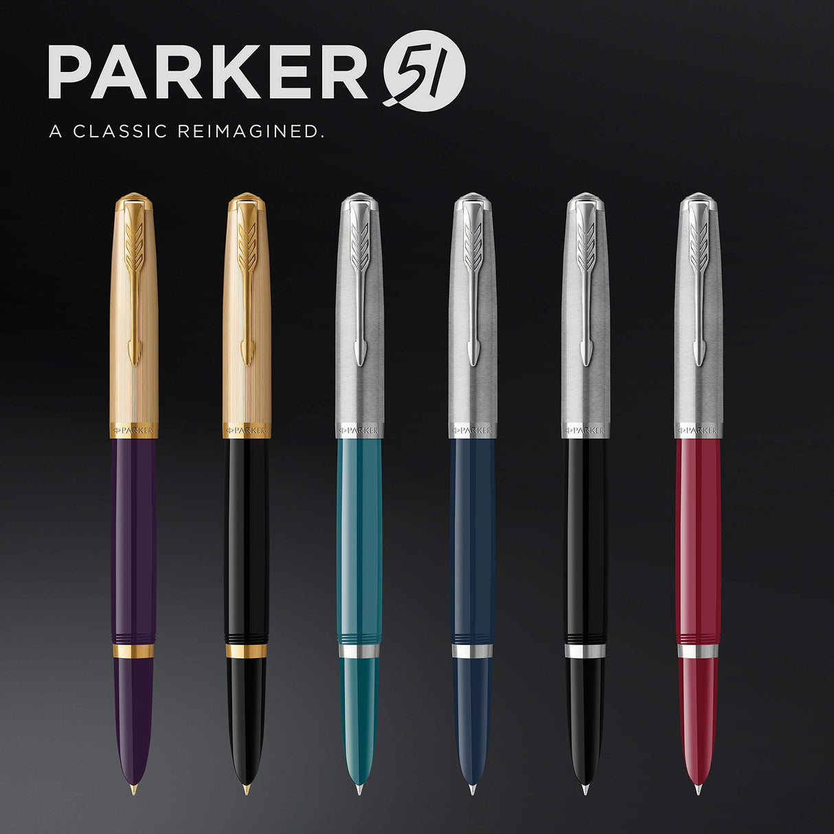 Parker 51 pluma estilográfica | cuerpo de lujo de color ciruela con adorno dorado | plumín fino de 18 K con cartucho de tinta negra | estuche de regalo