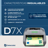 Detectalia D7X - Detector de billetes falsos con 7 sistemas de derección y 100% fiabilidad para 6 divisas EUR, GBP, CHF, PLN, CZK y SEK - 14 x 12 x 6 cm