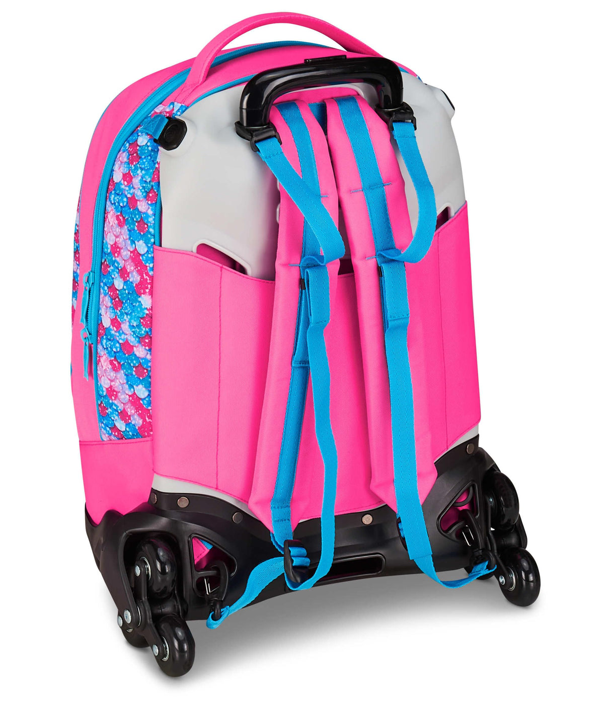 Seven Mermaid Magic - Carro escolar Jack de 3 ruedas, fucsia, mochila con carro desmontable de 33 litros, para escuela primaria y secundaria, niña, fucsia, Talla única, Casual