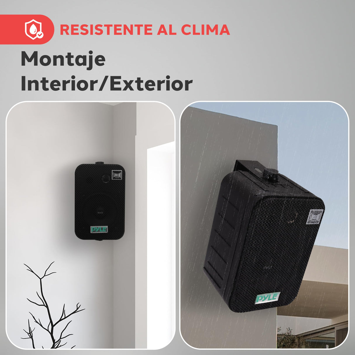 Pyle par de altavoces marinos, Woofer de 3.5”, Tweeter 1, Potencia de 300V Montaje en pared, Techo, Interiores, Exteriores