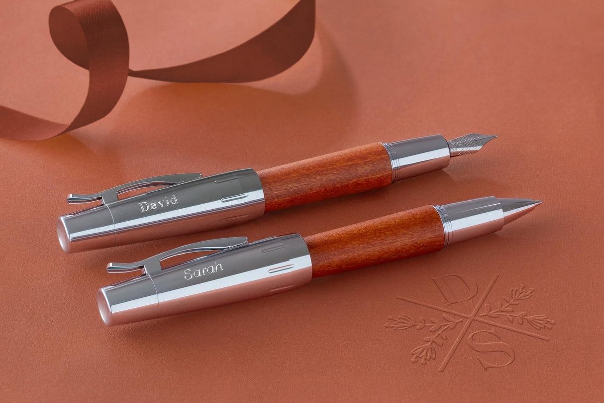 Faber-Castell 148201 - Pluma estilográfica e-motion, con cuerpo en madera de peral, color marrón coñac, plumín de acero inoxidable, trazo F