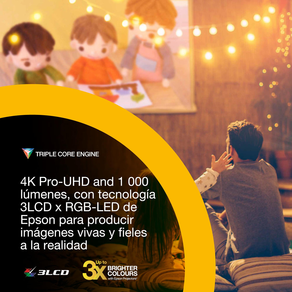 Epson Lifestudio Flex Plus EF-72 Roble,proyector portátil smart,Sound by Bose,Google TV,4K Pro UHD, Función de lámpara lateral LED, soporte ajustable, uso en interiores/exteriores, 5 años de garantía*